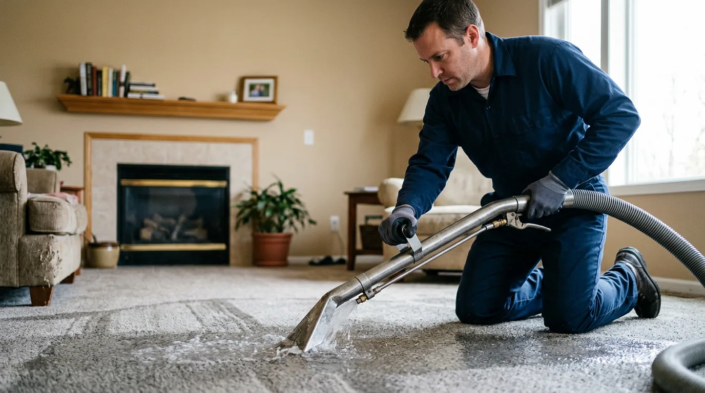 Water damage restoration technician working near Faith, NC